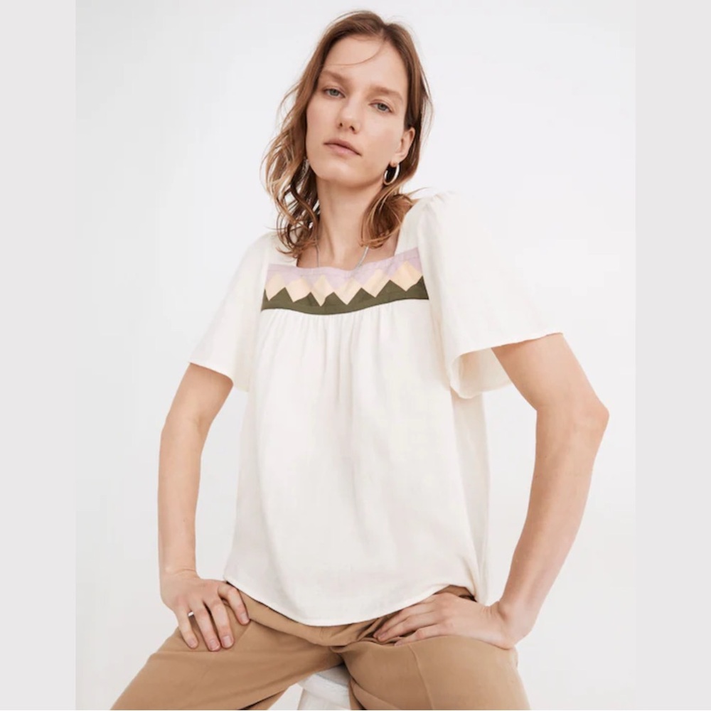 Madewell Patchwork Square Neck Top Blouse - image 1